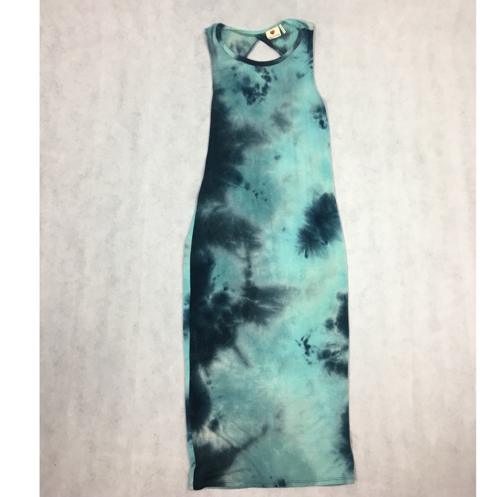Vintage Blue and Green tie-dye Midi Dress